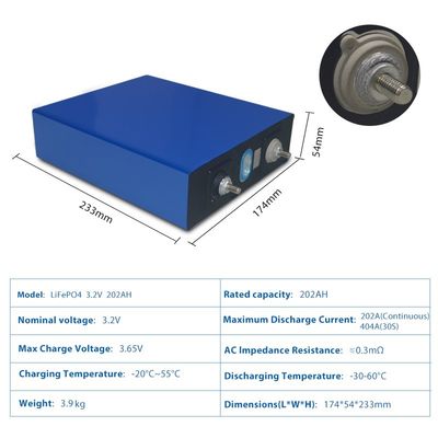 3.2V 202Ah مخصص بطارية ليثيوم أيون حزم 4 كجم دورة عميقة lifepo4 الخلايا المنشورية